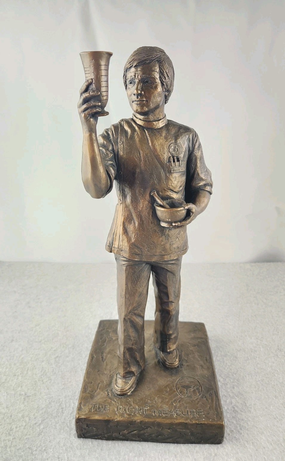 XL Bronze Apothecary Pharmacist Pharmacy Statue Trophy Award Figure Vtg