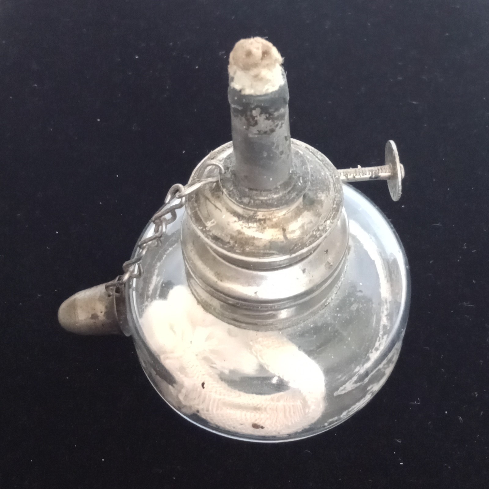 Antique Dental Alcohol Burner Spirit Lamp Glass Reservoir Metal Cap Wick