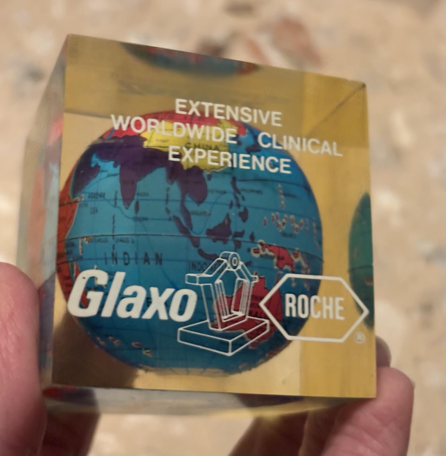 Vintage Zantac Glaxo Roche Pharmaceutical Acrylic Globe Paperweight