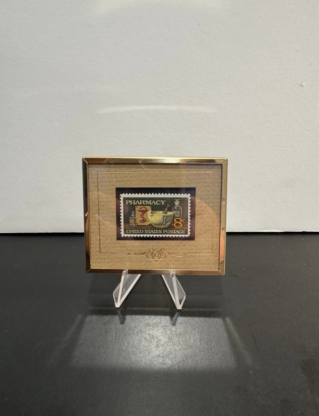Framed Pharmacy Stamp United States Postage Stamp 8c with Stand