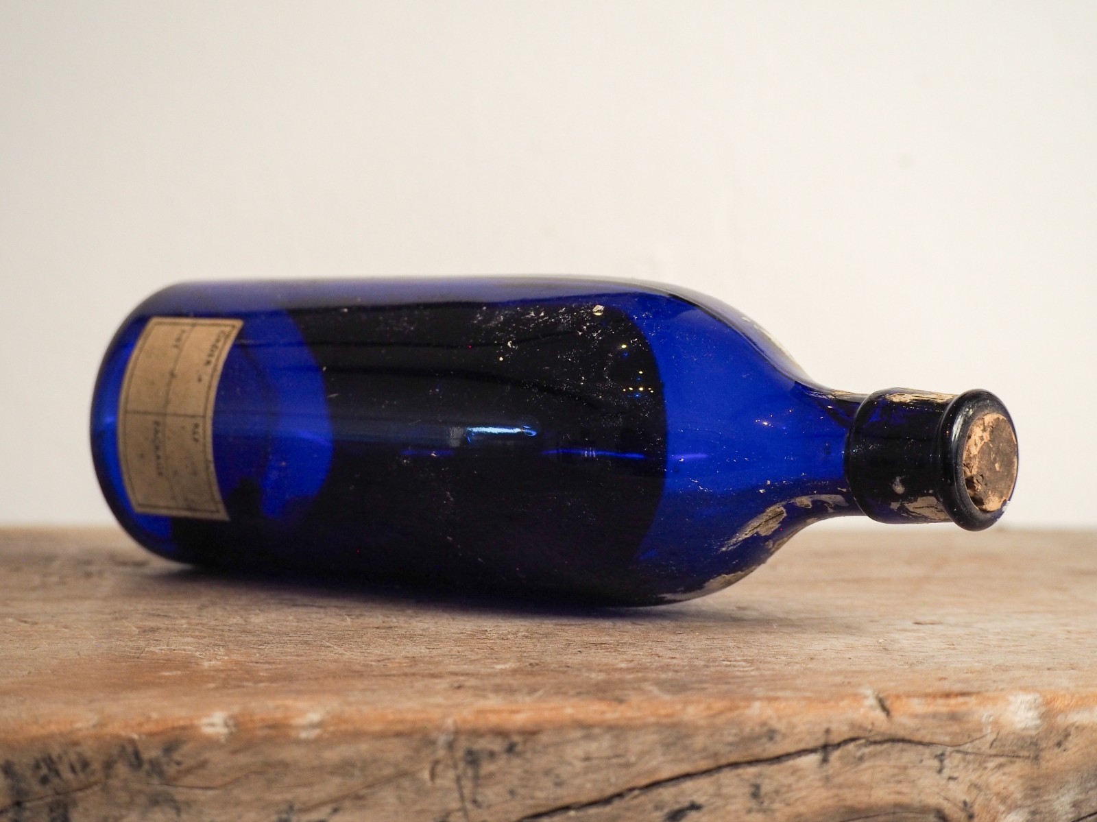 Antique Victorian Blue Bottle with Stopper and Original Label -Sold Individually