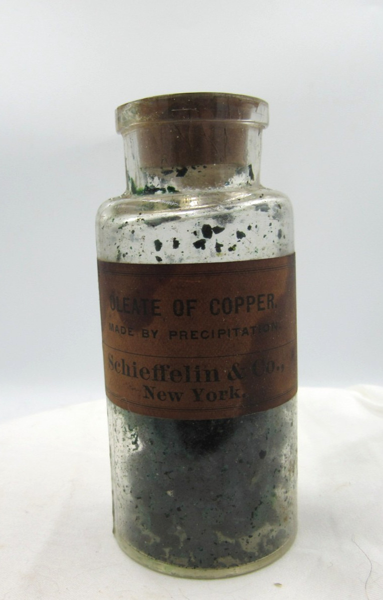 1900’s Schiefflin & Co New York Oleate of Copper 3 3/4″ Clear Medicine bottle