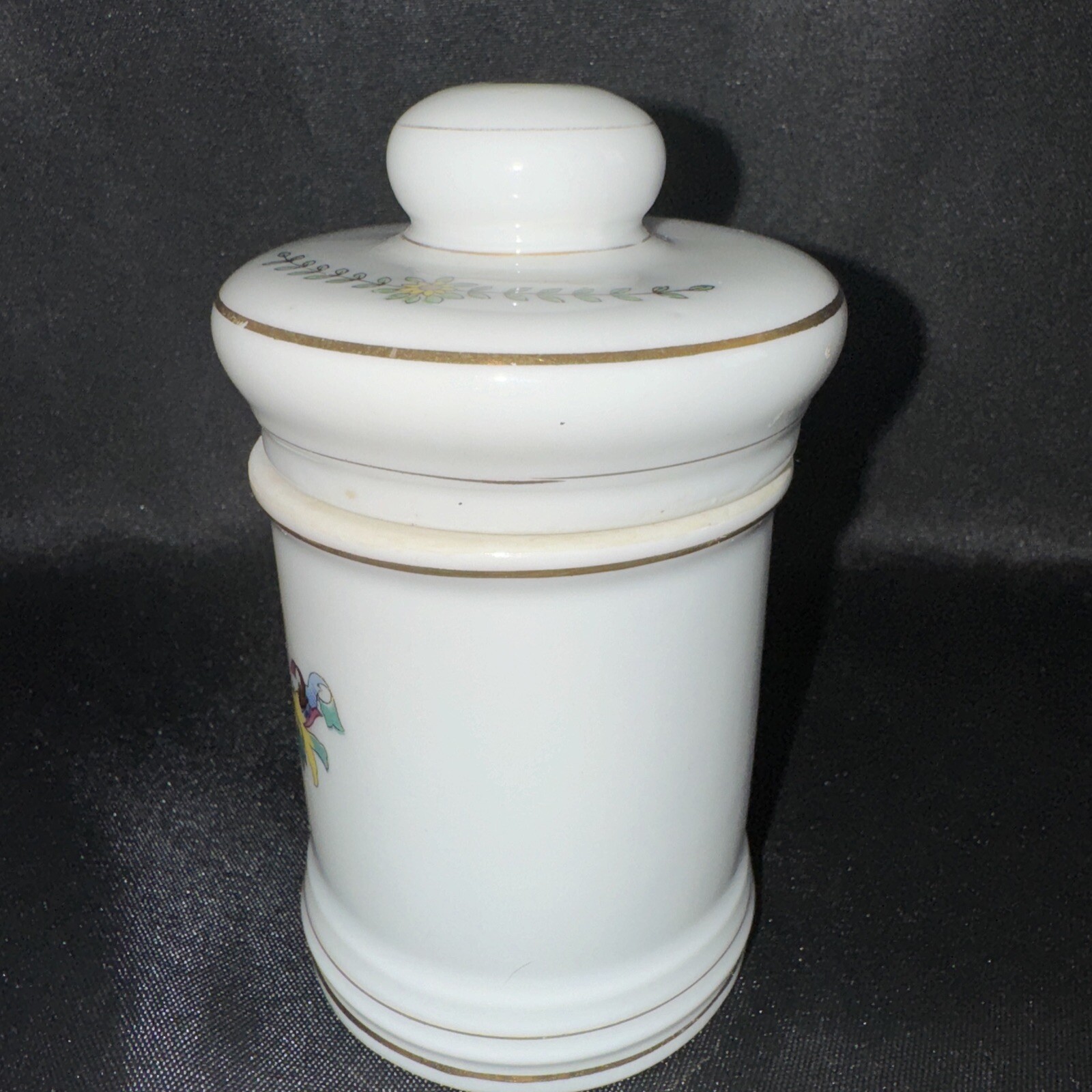 Porcelain Apothecary Jar Pulvis Gold Trim DOM Vintage Cotton