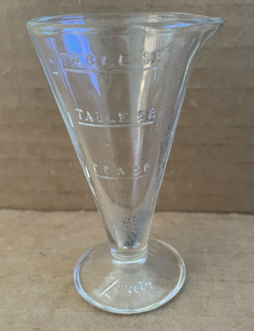 Vintage ZONITE Apothecary Glass Measuring Cup w/ Spout 2 Tablespoons #1