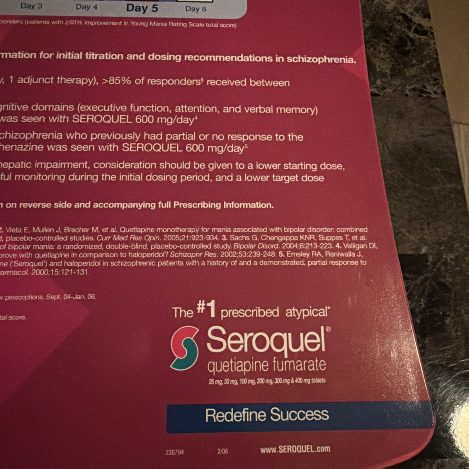 Seroquel New Tablet Size Clipboard Drug Rep Promo 2006 AstraZeneca