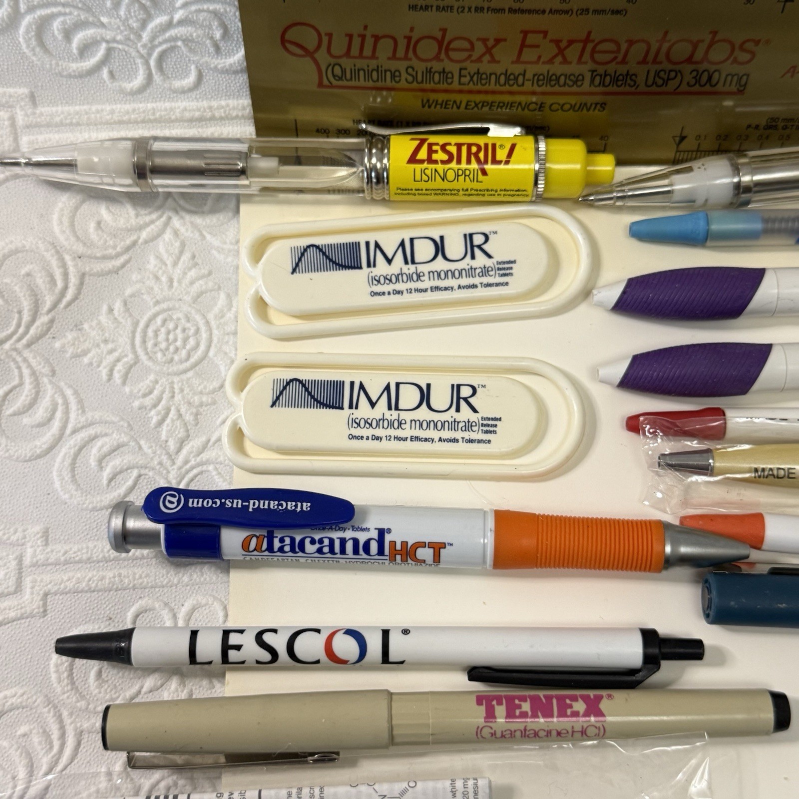 Pharmaceutical Drug Rep Collectible Pens/Misc Lot 16 Pens, Paper Clips, Note Pad