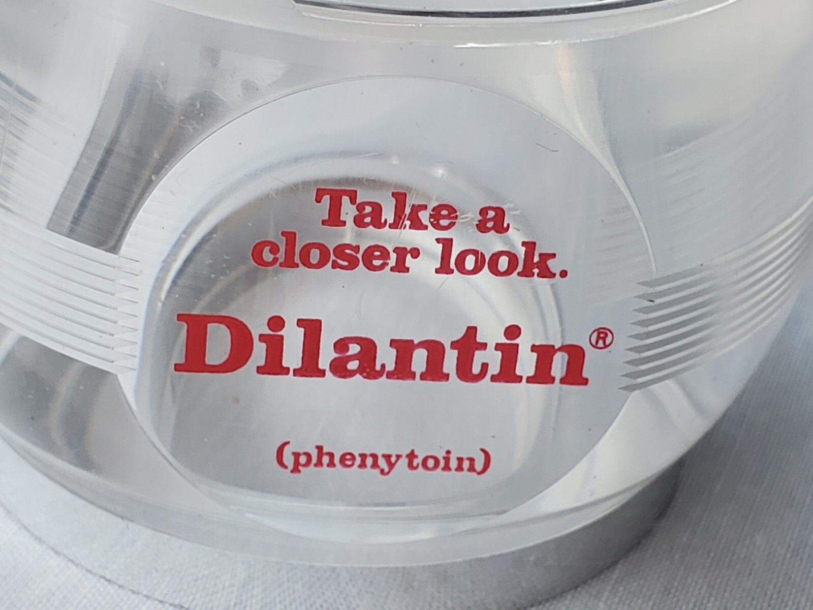 Vtg 1983 Dilantin Phenytoin 3″ Magnifying Glass Drug Store Medicine W. Germany