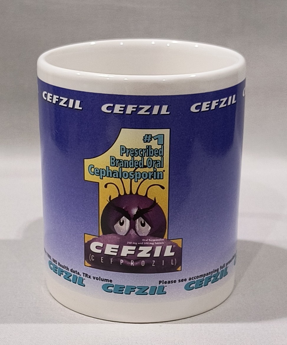 Vintage CEFZIL Cephalosporin Pharma Drug Rep Advertising Coffee Cup Mug