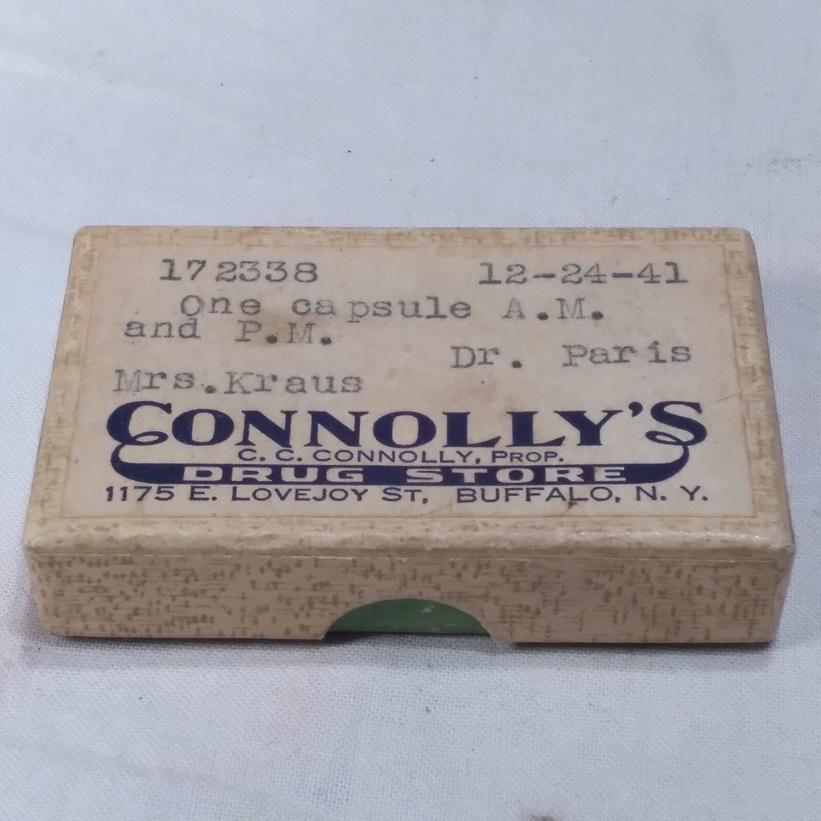 Antique Cardboard Drug Store Prescription Medicine Box 1941