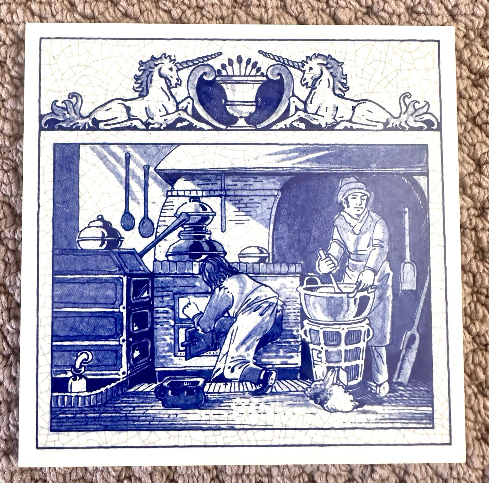 Vintage 1986 Delft Holland Blue Hand Painted Porcelain Tile Early Pharmacist 6×6