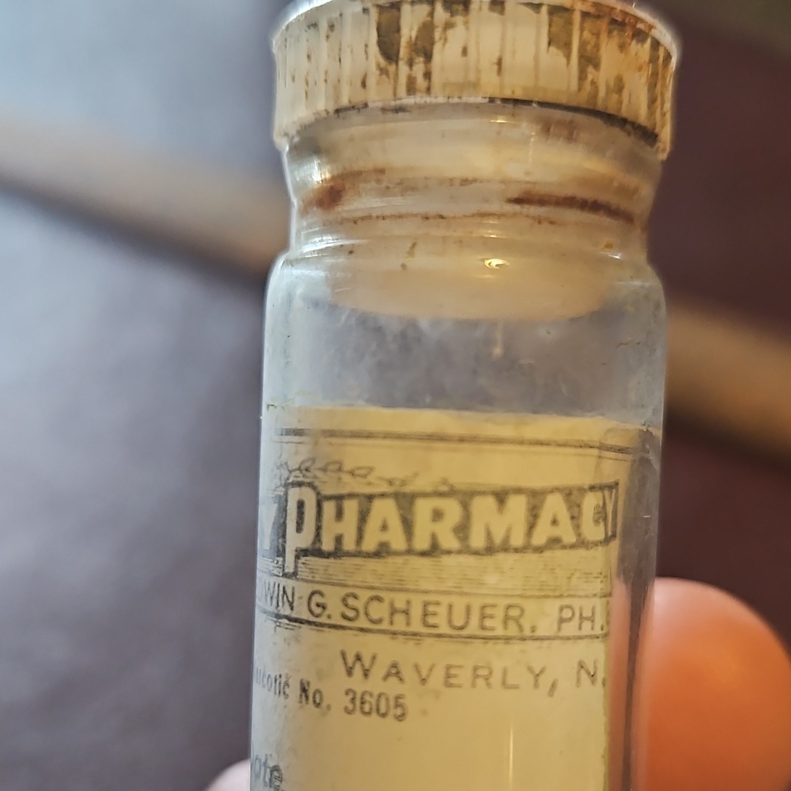 Valley Pharmacy Vintage Prescription Bottle Waverly Ny Narcotic 3605