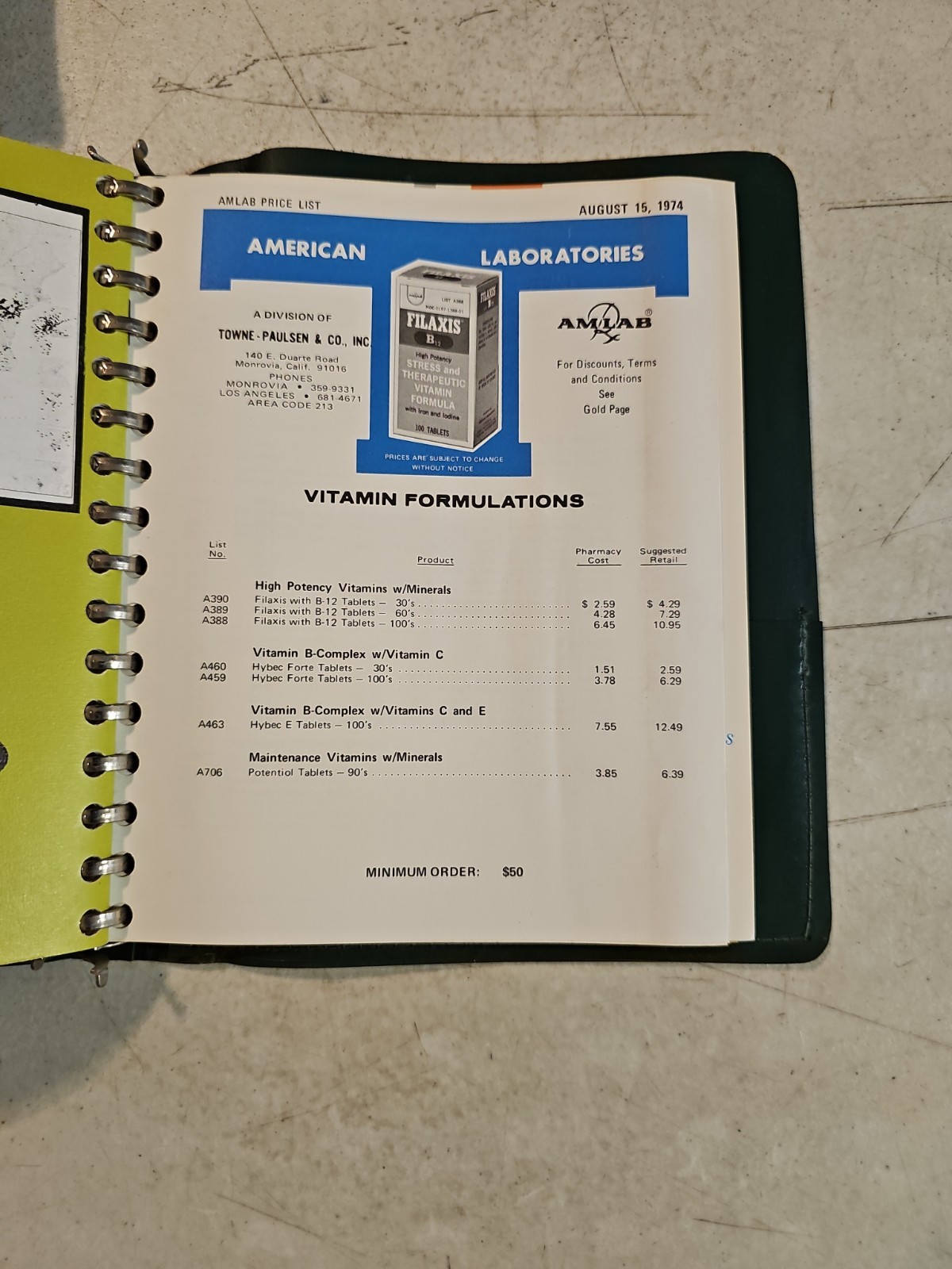Vintage 1974 Towne Paulsen & Co Pharmaceutical Catalog And Price Lists