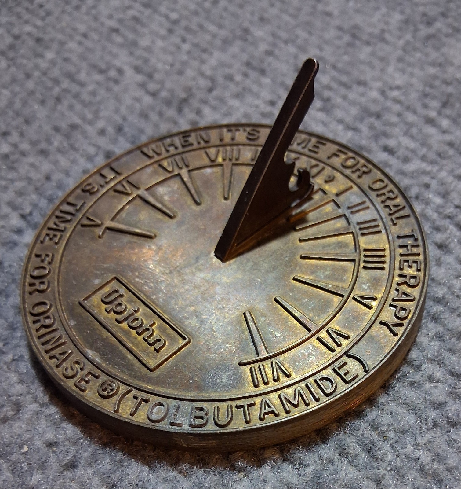 Vintage Upjohn Sundial 1980’s Pharmaceutical Rep Doctor Advertising Brass 3″Cast