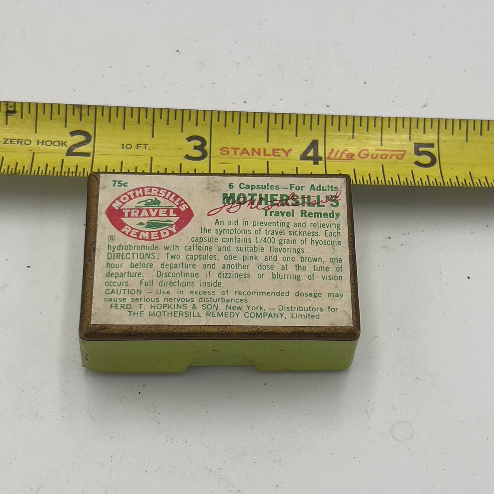 Vintage MOTHERSILL’S Seasick Remedy for adults Medicine box 1930’s