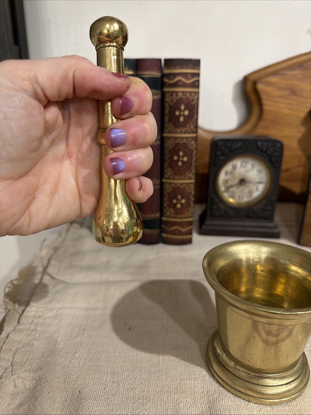 Antique Solid Brass Mortar Pestle Apothecary Pharmacy 3” Registered 1 Lathe Turn