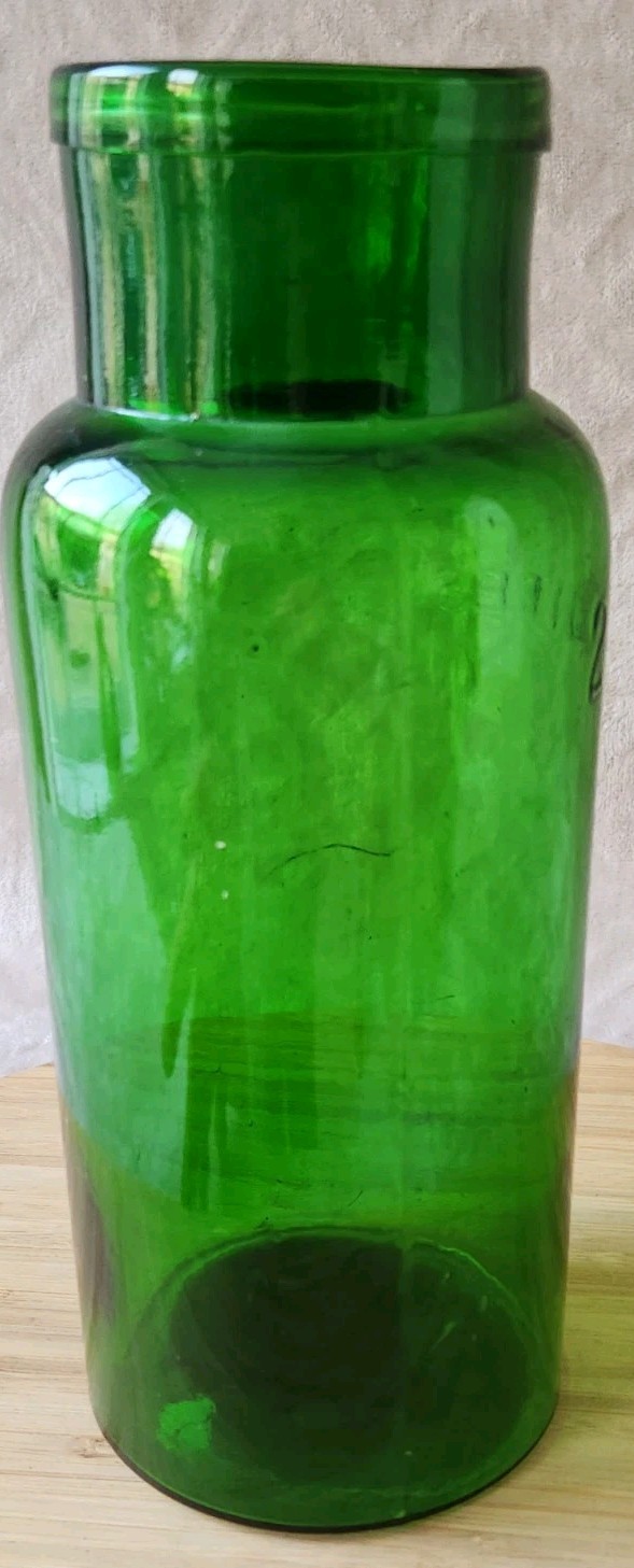 Vintage Large Glass Pharmacy Jar Or Pot Bullet 2 L Green Color