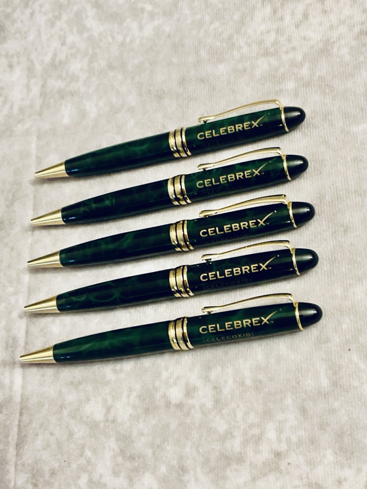 CELEBREX PHARMACEUTICAL REP PEN MARBLED DARK GREEN GOLD TONE LOT OF 5 TAIWAN