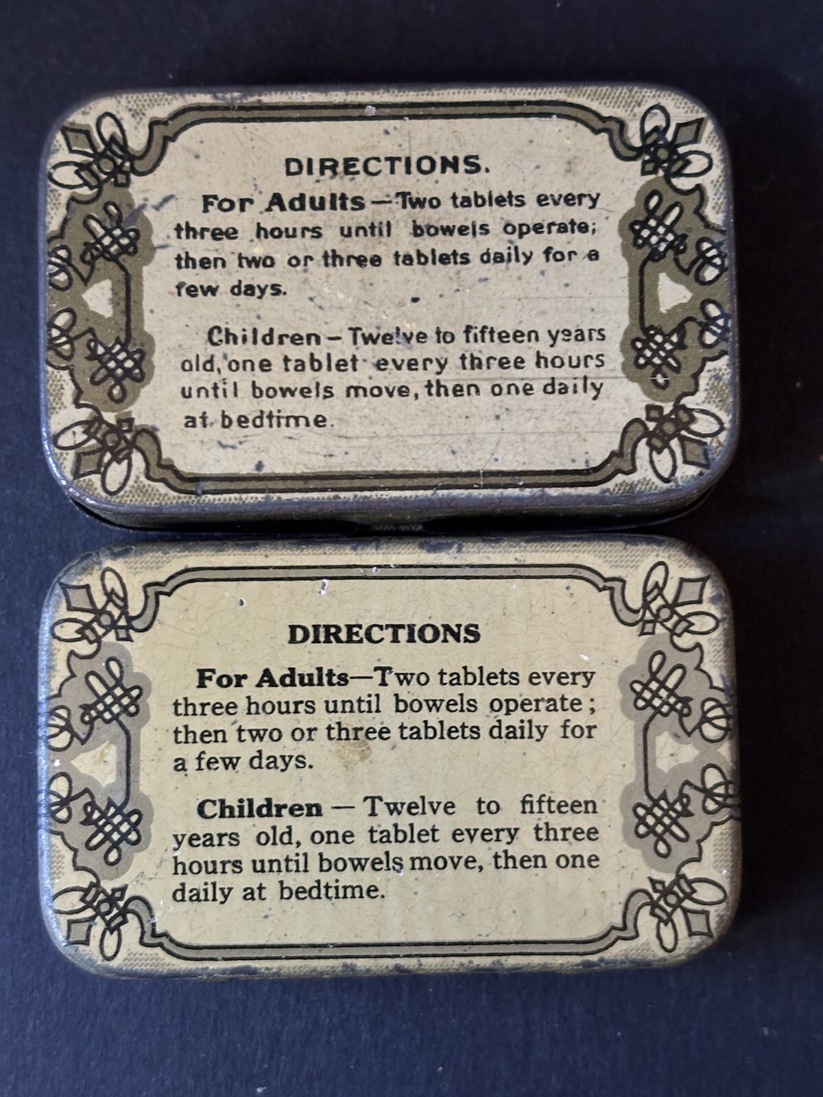 2 Vintage Penslar Company Laxative Cold Breakers Tins 2.5” x 1 5/8” Medical