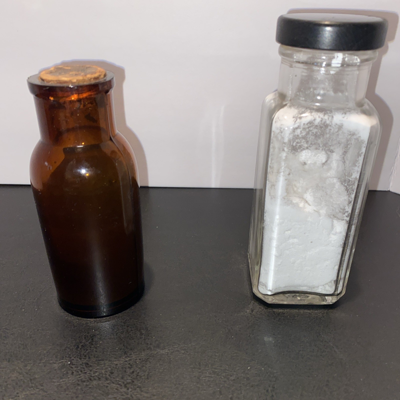 Chemical Storage Containers Antique Brown/vintage Clear Glass Lot Of 2