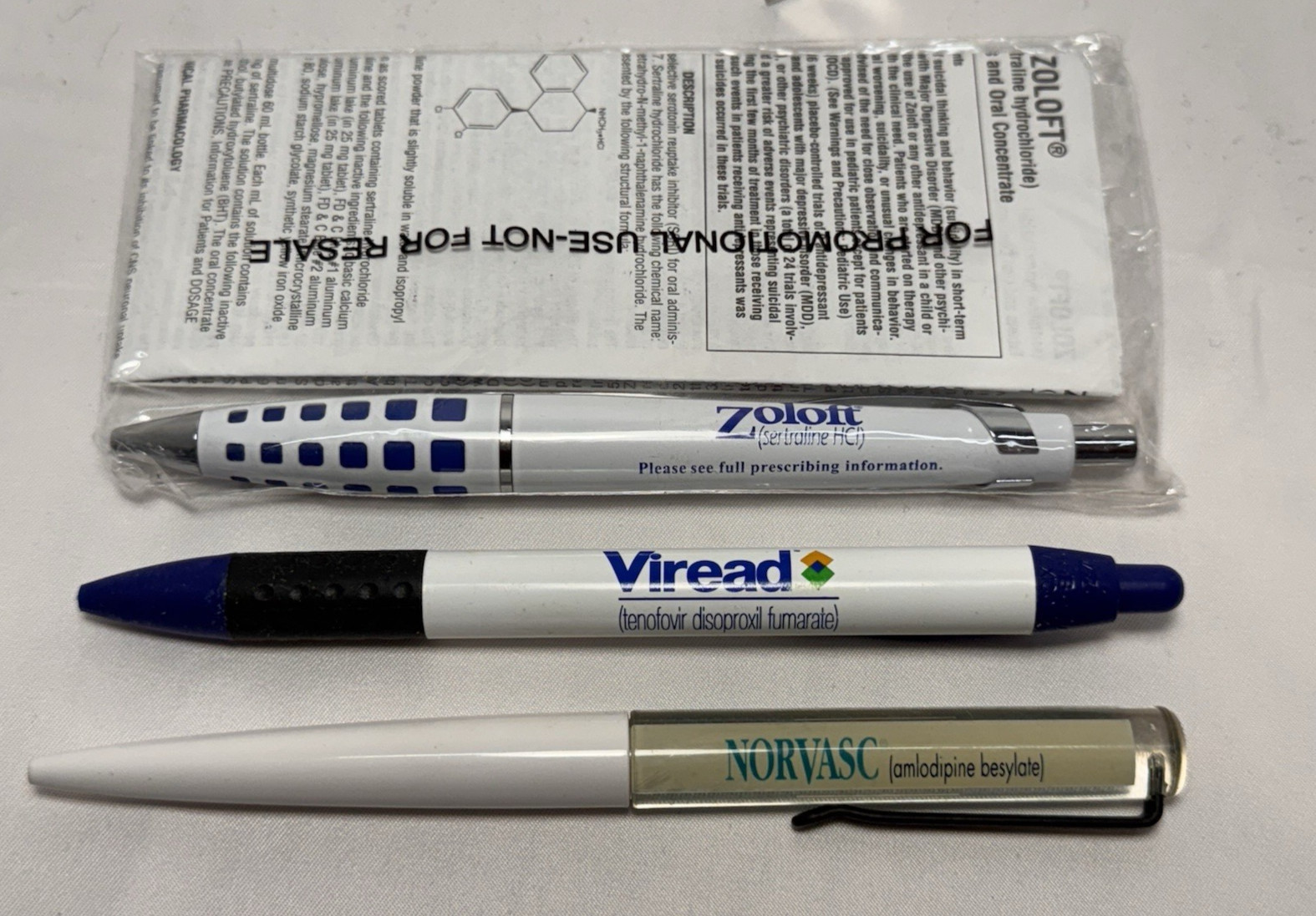 Multiple Pens Zoloft Viread Norvasc Sales Rep Medicine Pharmaceutical Pens VTG