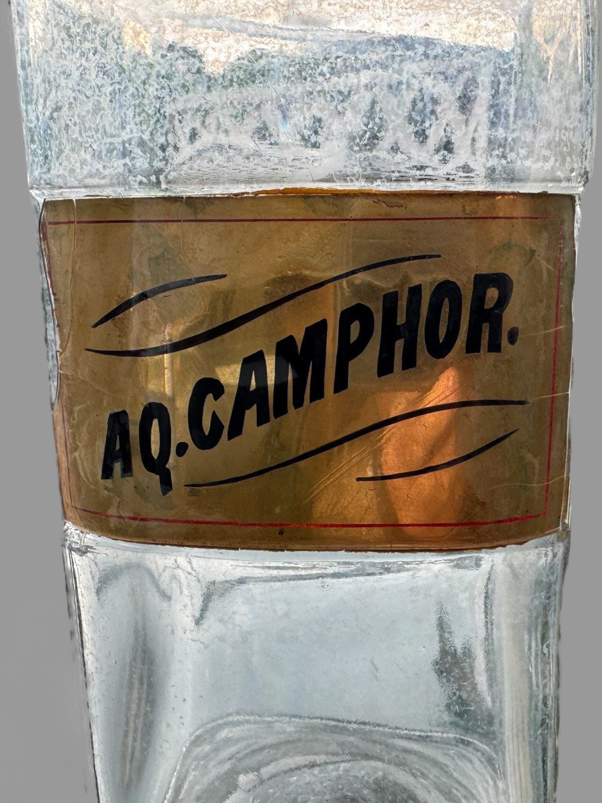 Antique Pharmaceutical Apothecary Medical AQ. Camphor 12″ Glass Bottle Jar