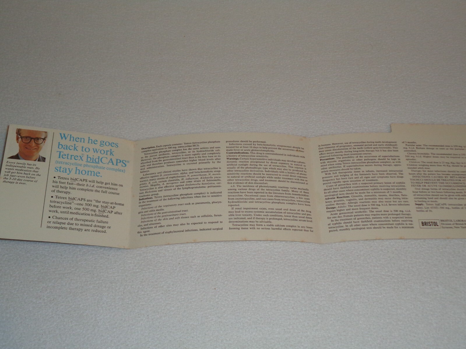 1968 Tetrex Medication Bacterial URI Rare Original Bristol Laboratories Pamphlet