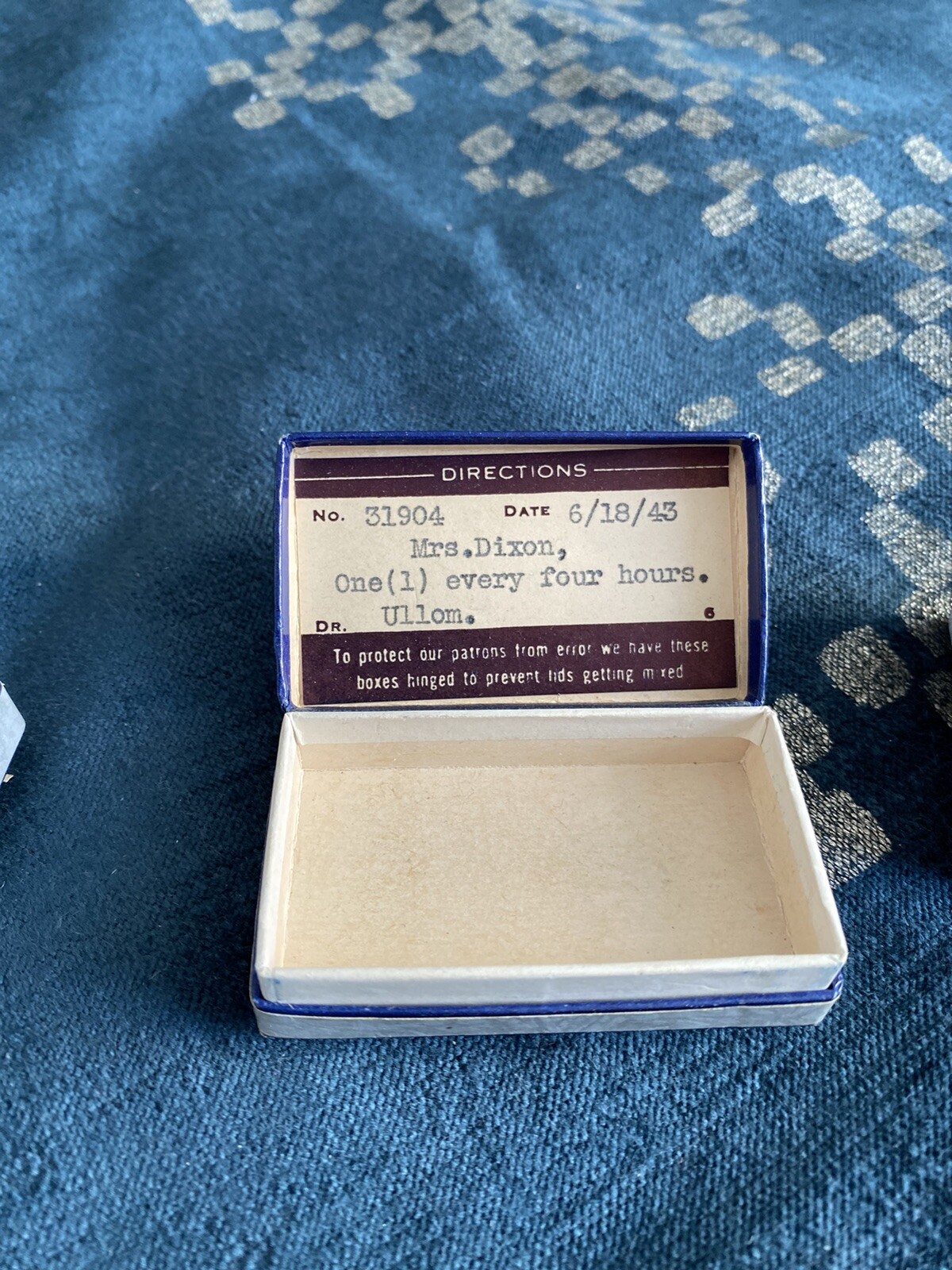 3 Vintage 1941, 42, 43 Cardboard Pharmacist pill box – Philadelphia￼. WW 2