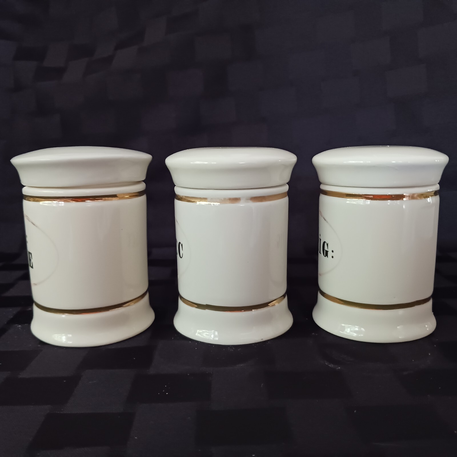 Vintage Style Porcelain European Script Apothecary Jar Set/3