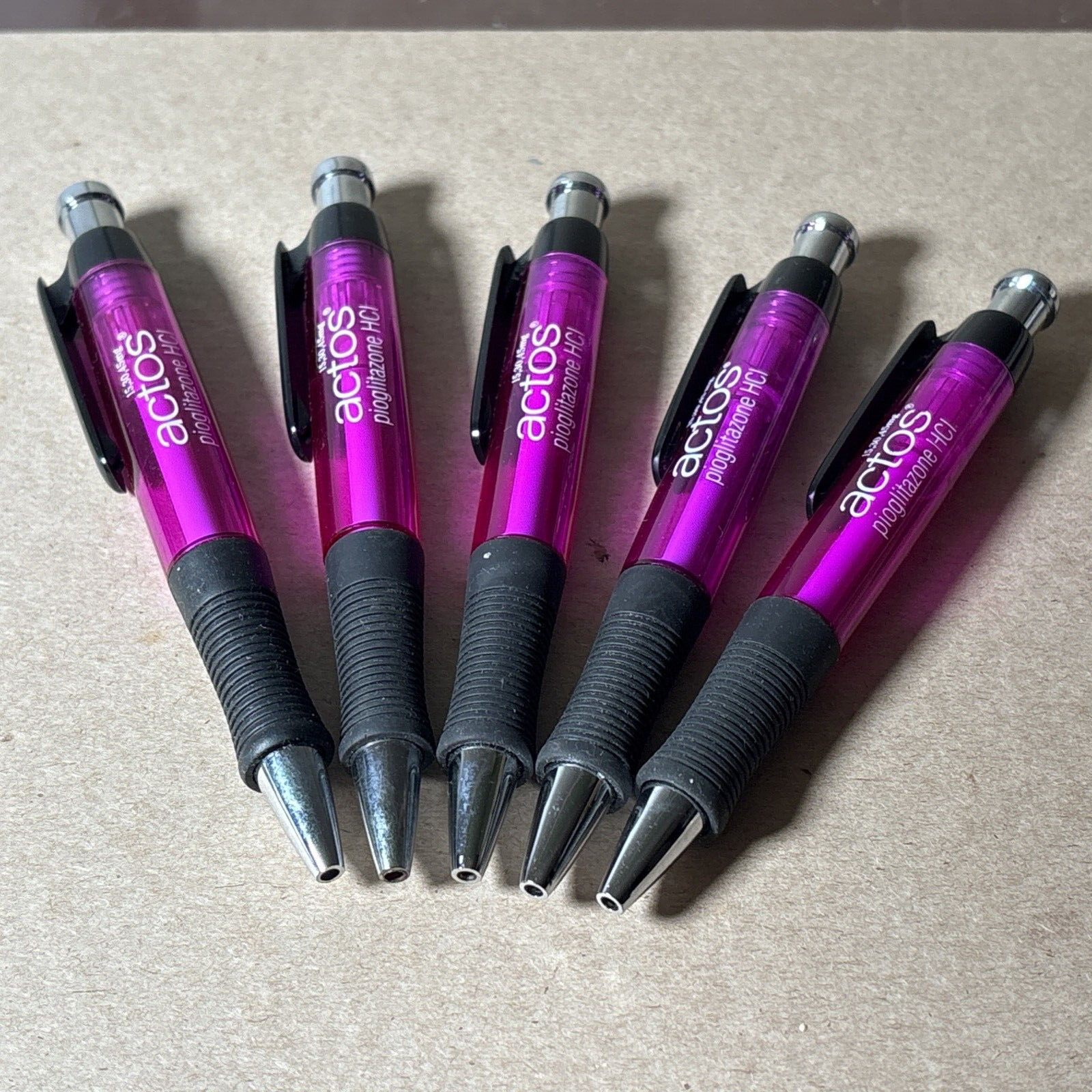 Lot of 5 ACTOS ACTOPLUS MET FAMILY Drug Rep Pharma Pen Purple Black Rubber Grip