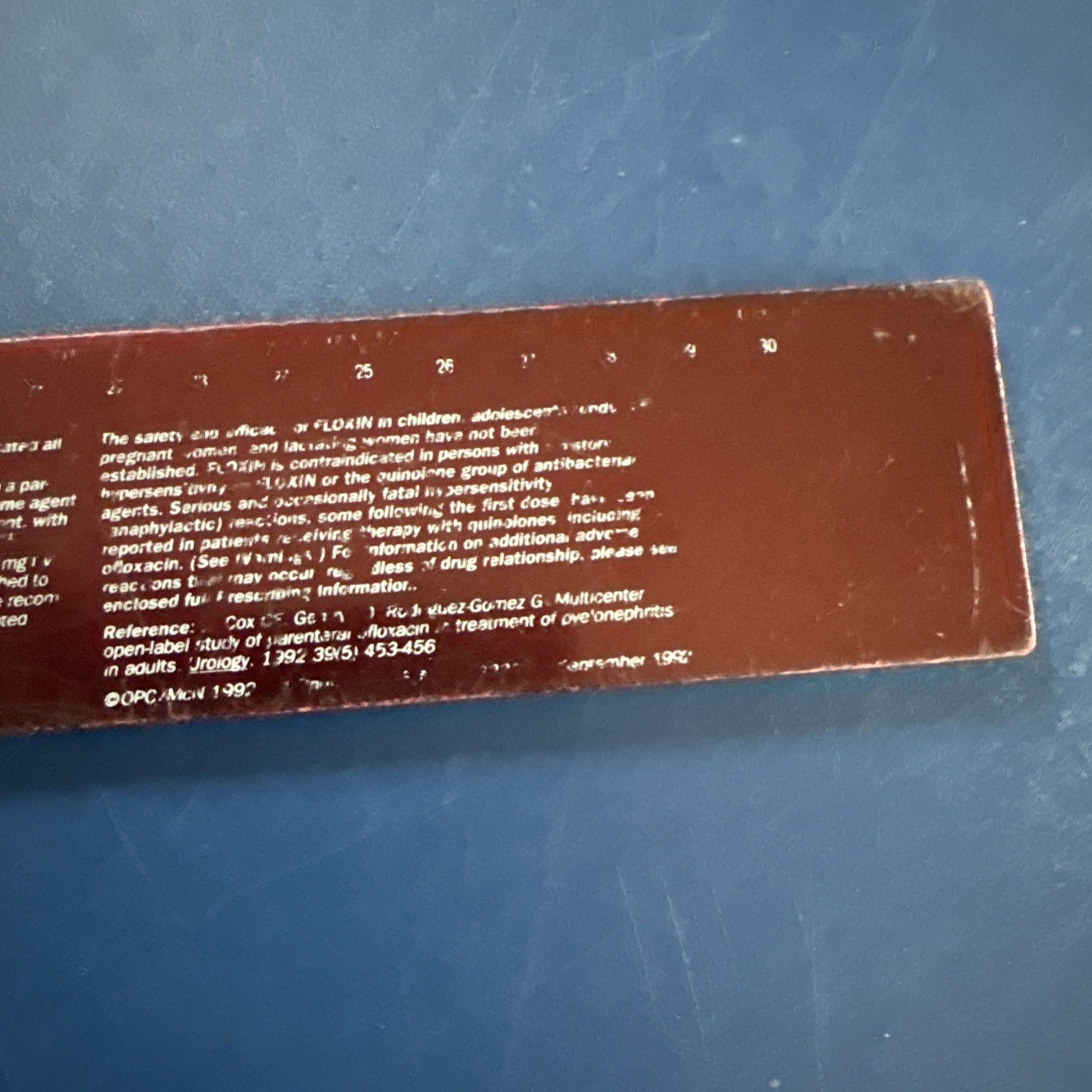 Faded Worn Floxin Ofloxacin Brown Pharmaceutical Drug Ruler