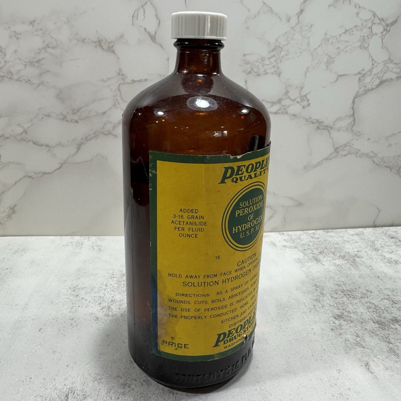 Vtg People’s Drug Store Peroxide of Hydrogen Glass Bottle Washington D.C. 16oz