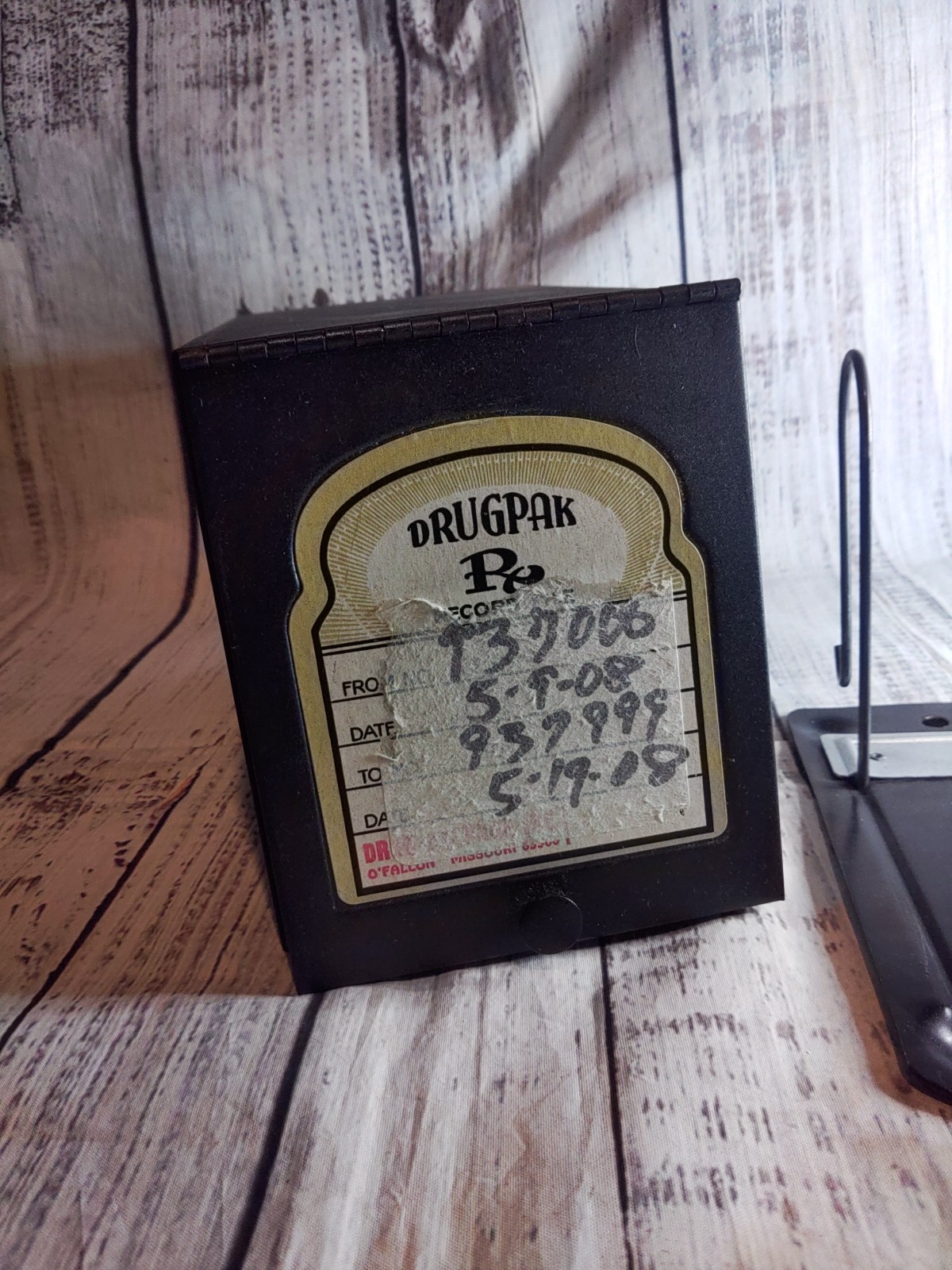 Vintage Black Metal Drugpak Rx Prescription Record File Pharmacy Box, Apothecary