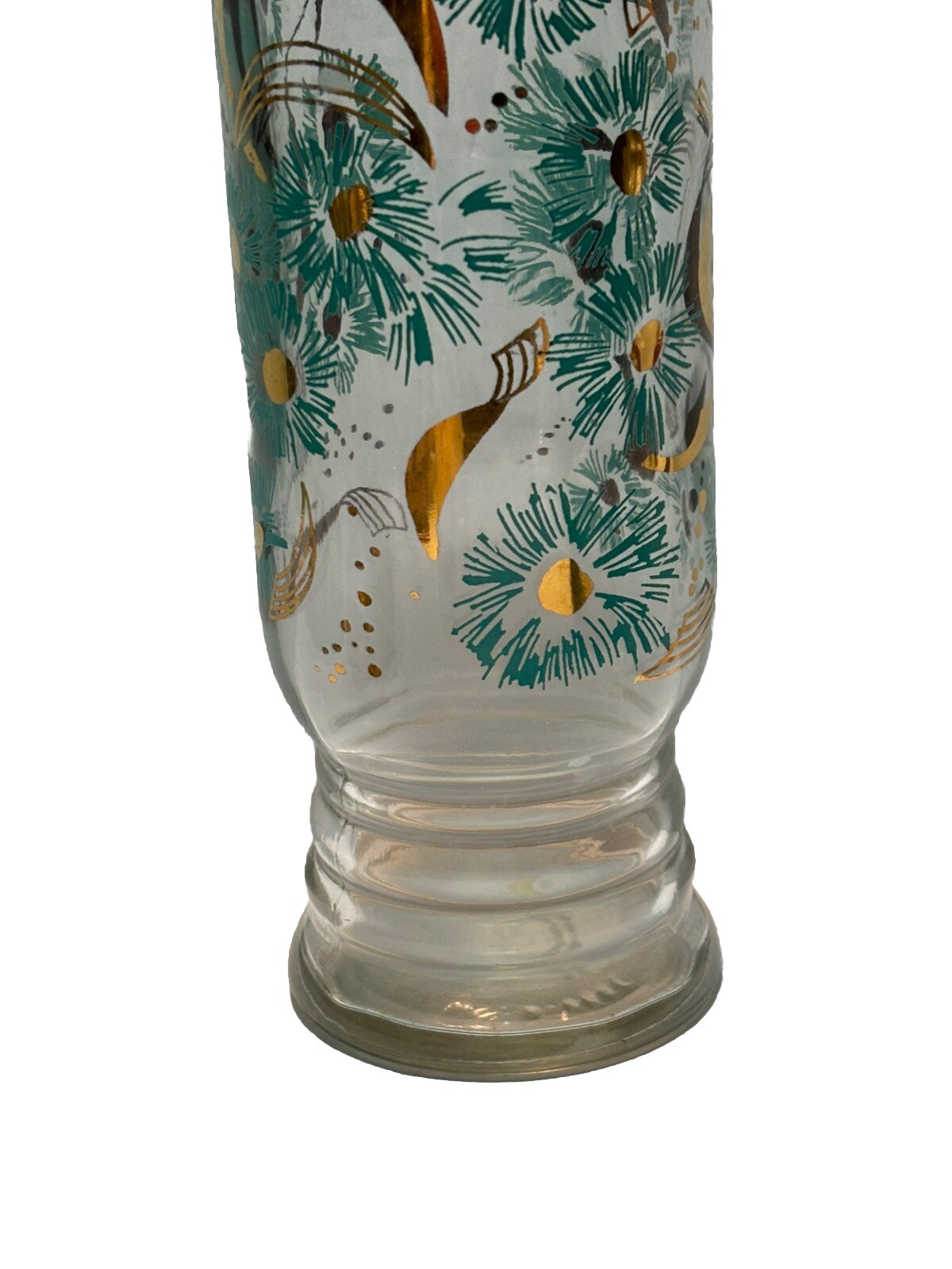 ViNTaGe MiD CeNTuRy GLaSs 11″ Apothecary Jar ReTRo AQuA BLuE & GoLD FLYING BIRDS