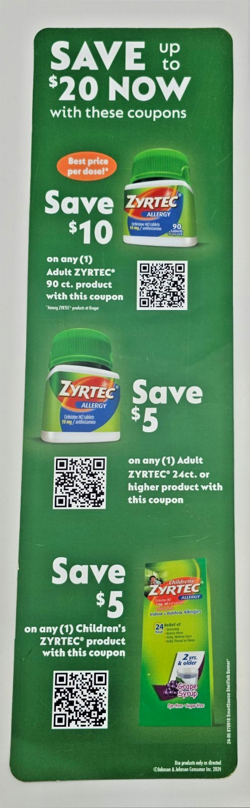 Pharmaceutical Advertising Banner ZYRTEC Shelf Talker Grocery Store Display Sign