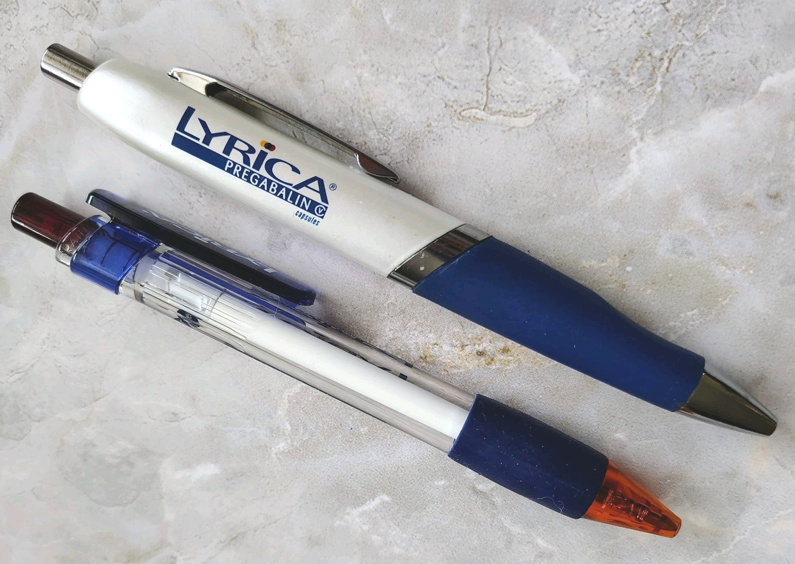 Lot Of 2 Lyrica Drug Rep Pharmaceutical Pens 1 Heavy Metal 1 Plastic Advertising