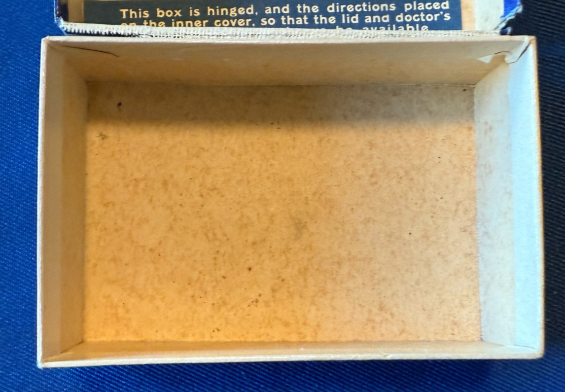 RX PRESCRIPTION CARDBOARD BOX, 1941. “The Prescription Shop” Mason City, Iowa.