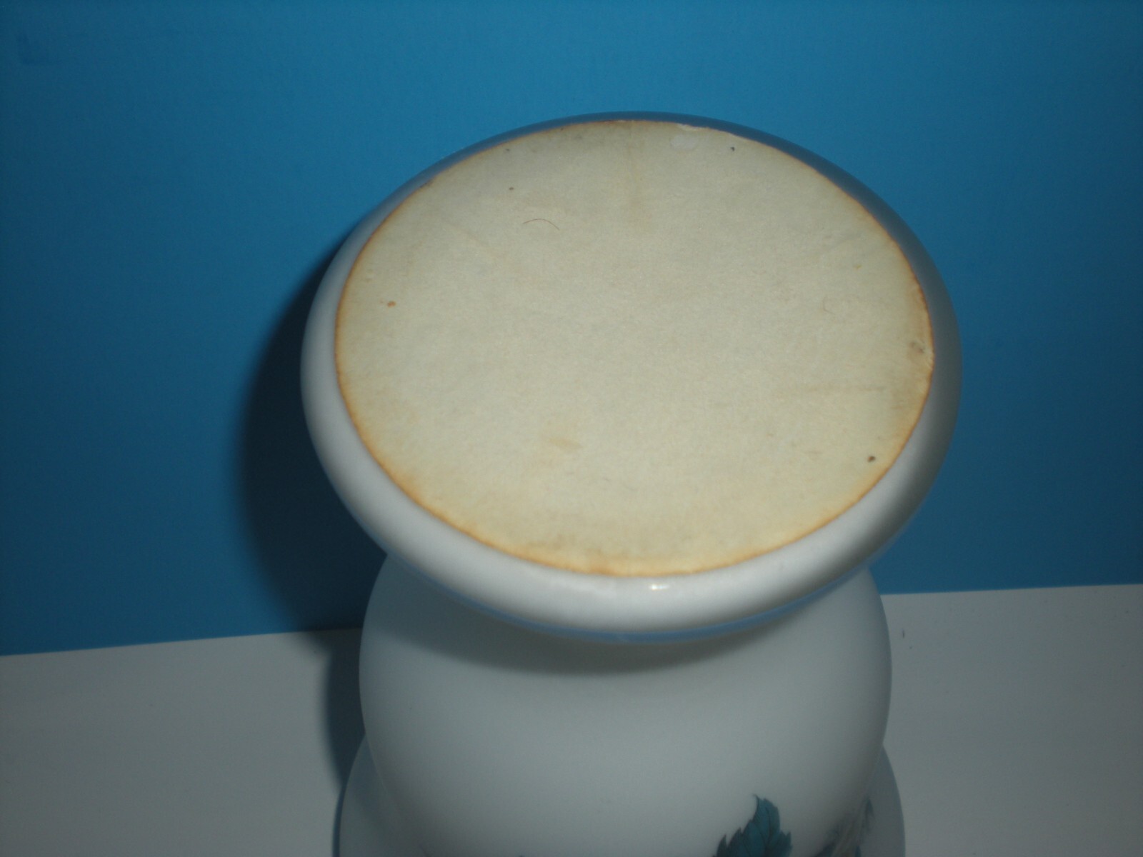 13″ Apothecary Jar Canister Circus Tent Lid vtg Candy container Blue Floral