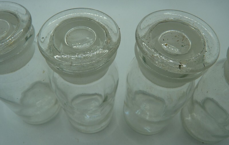 Vintage 4 Apothecary USA Medicine Bottles Jars WITH GROUND GLASS STOPPERS