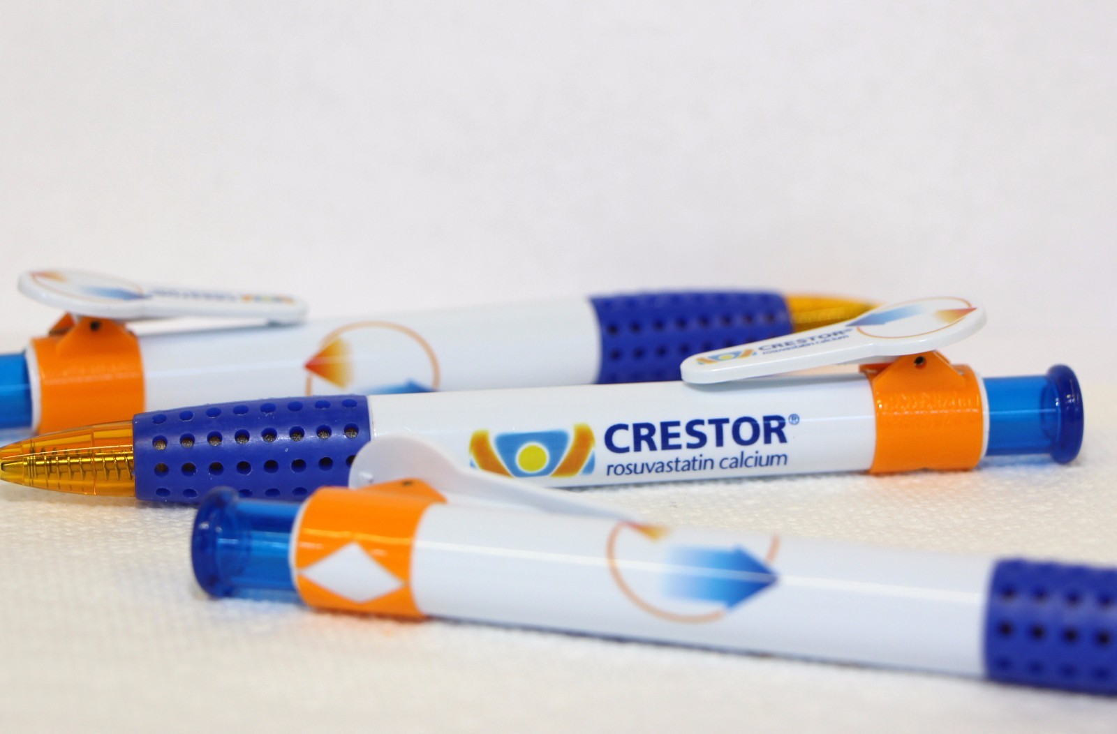 3 Crestor Pharmaceutical Pens White, Orange, and Blue New in Sleeve