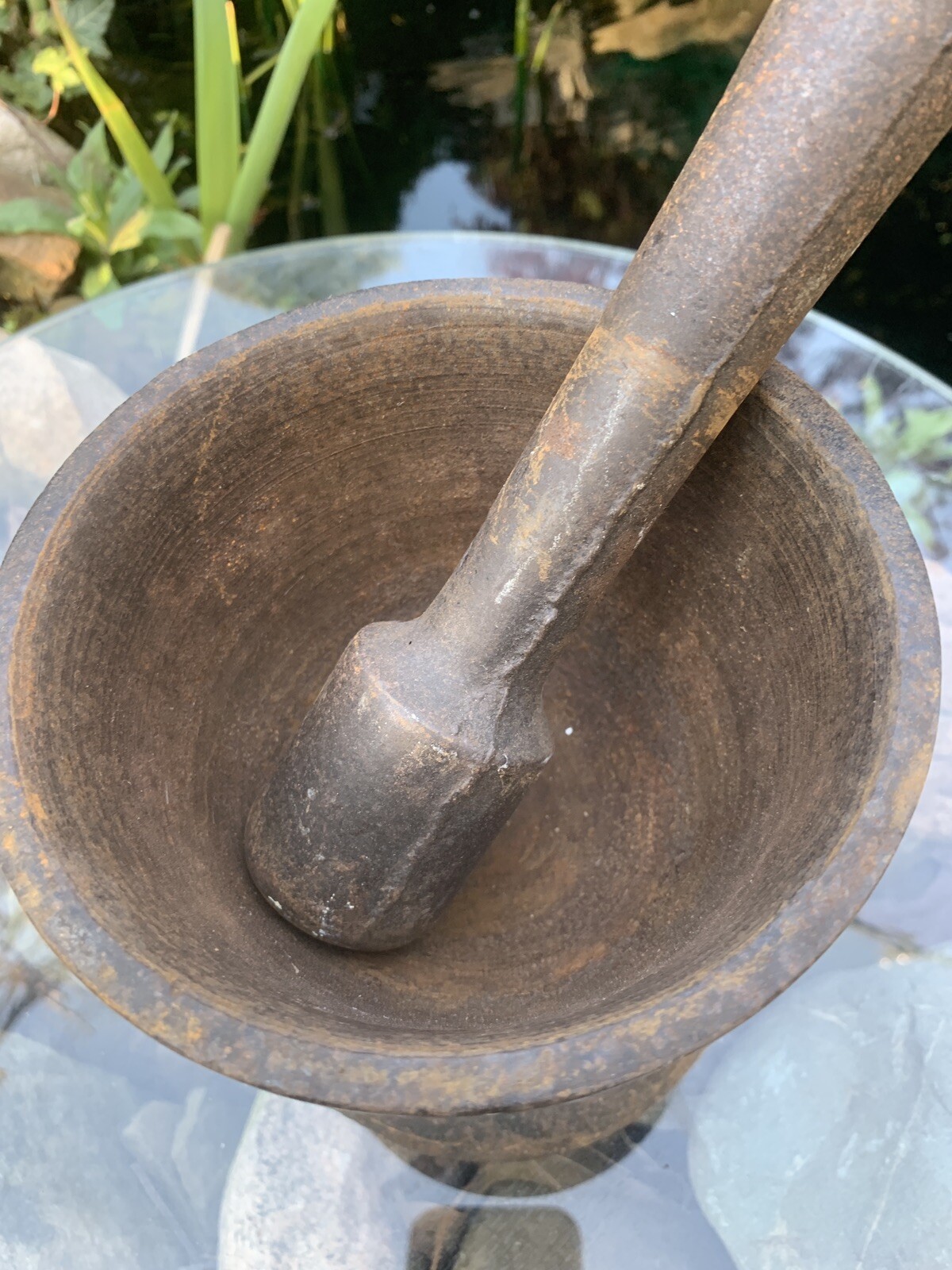 Rare Antique Primitive 19th Century Apothecary Cast Iron Mortar and Pestle Rx