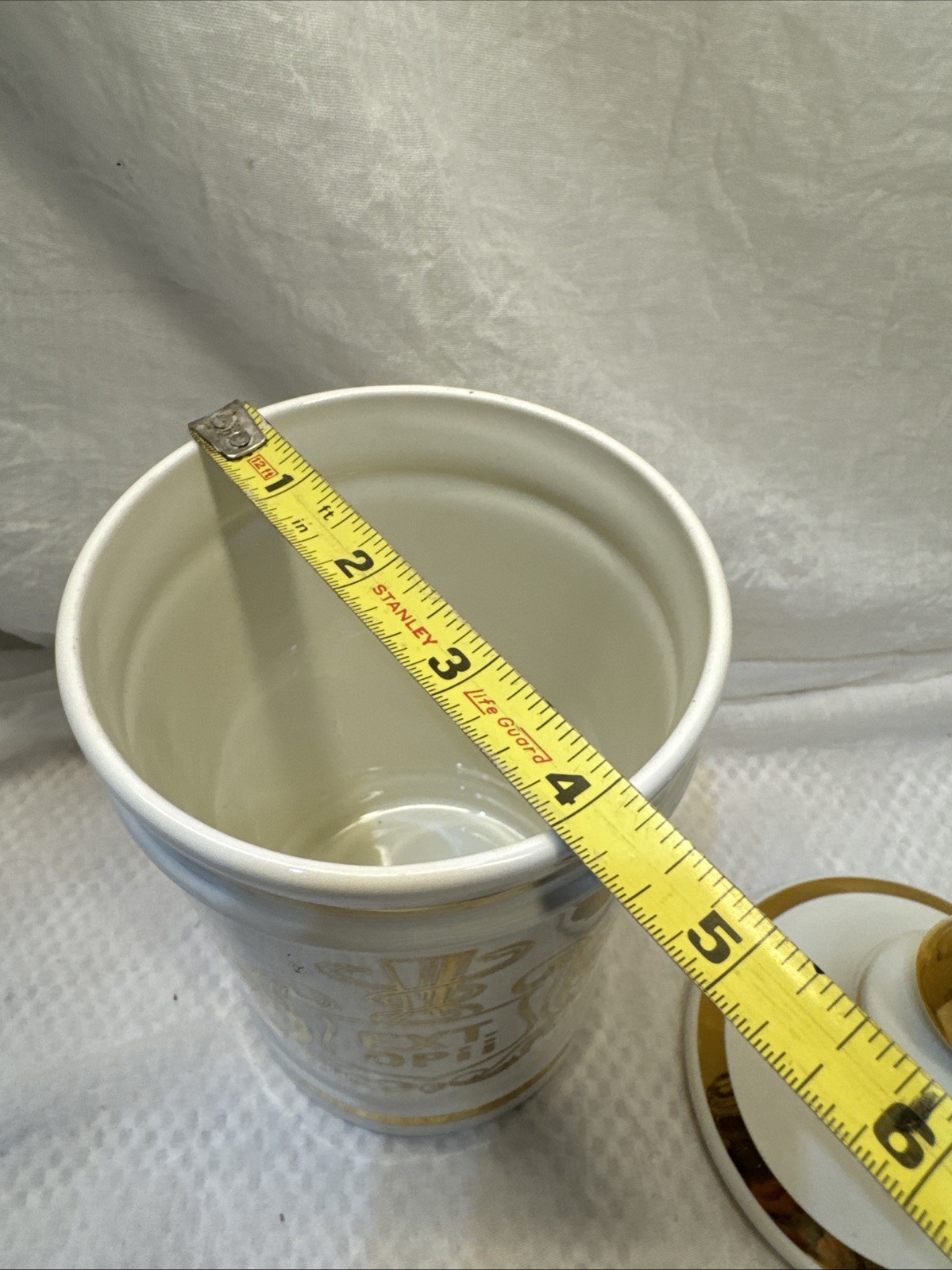 Vintage Pharmacy EXT OPii Canister Jar w/ Lid-Cream & Gold Trim-Owens Glass IL