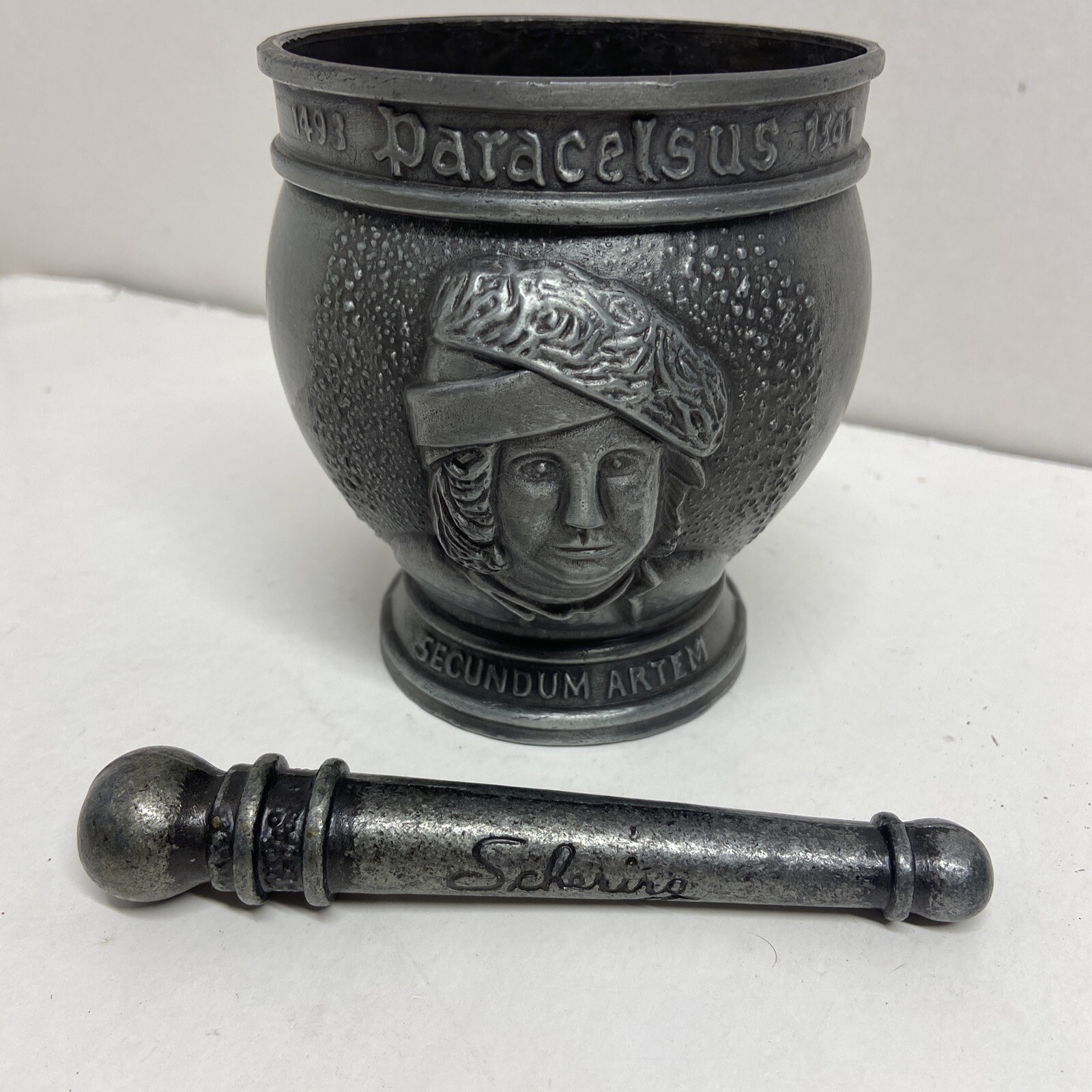 Vintage Pewter Mortar & Pestle Display Only By Schering Corp.