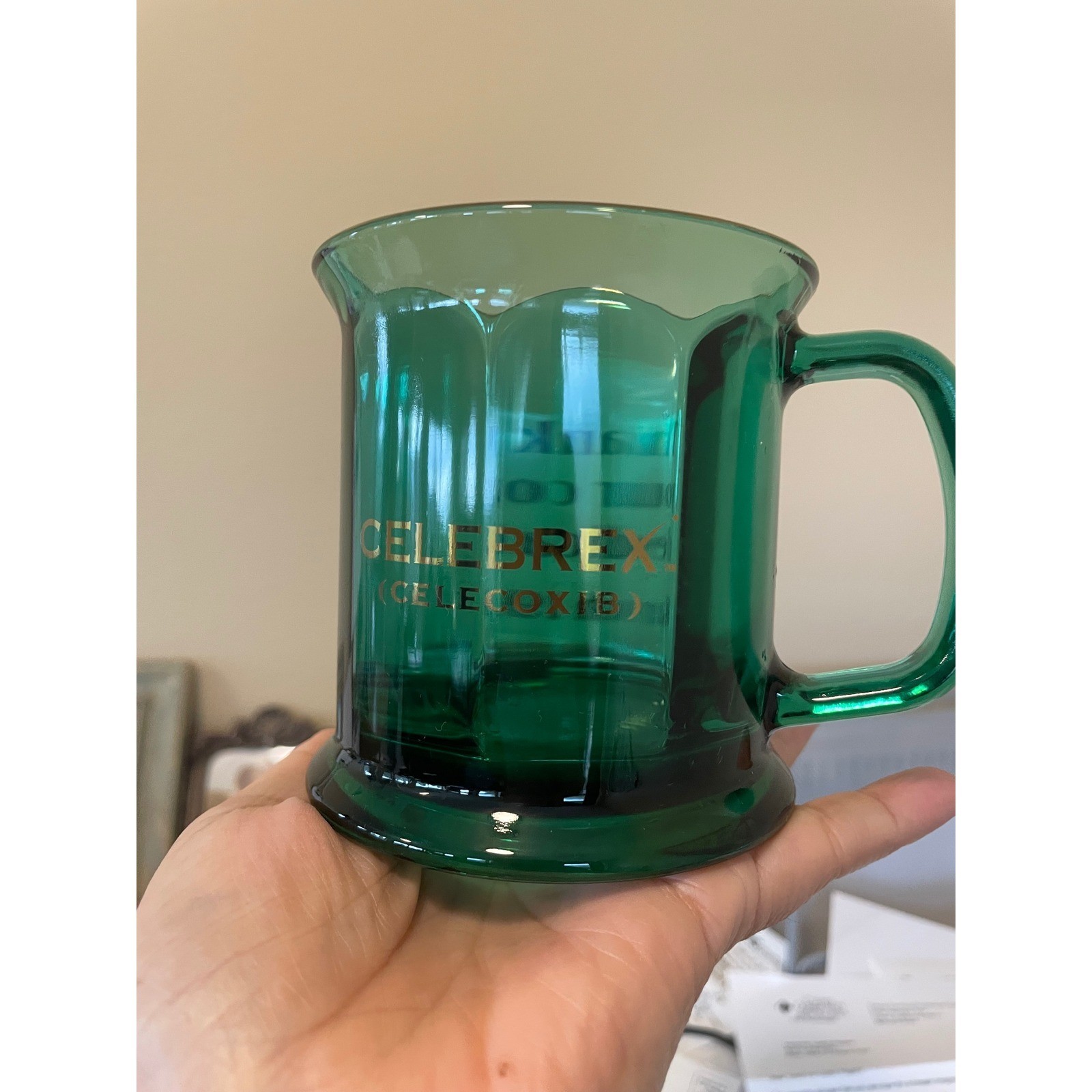 Vintage Celebrex Celecoxib Emerald Green Glass Mug Pharma Promo March 1999 USA