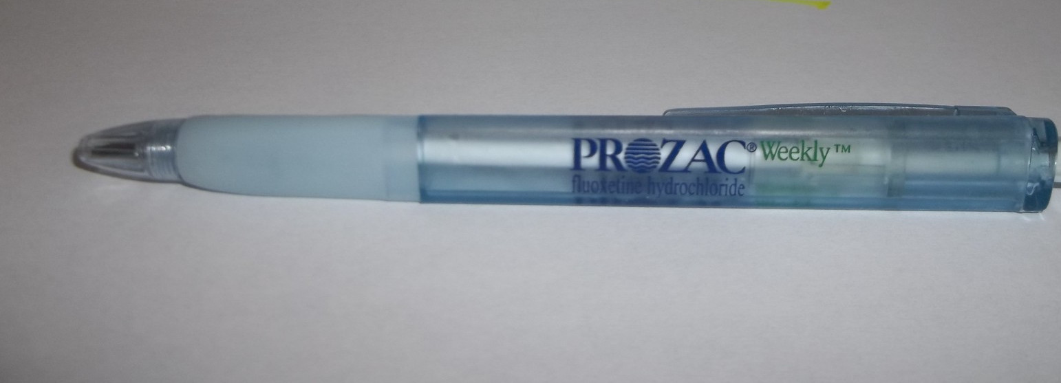 Prozac Weekly Fluoxetine Promotional Plastic Pen – Translucent Blue Rubber Grip