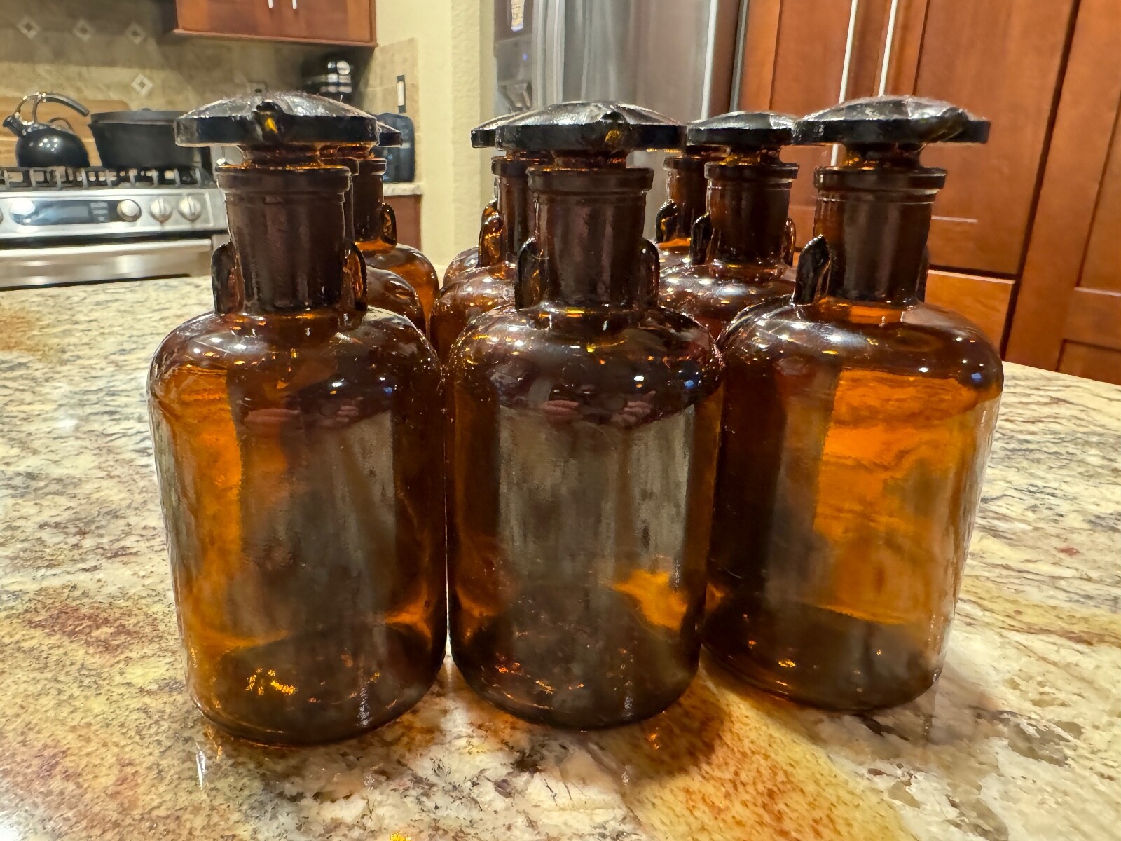9 Wheaton Glass 100ml Scientific Apothecary Bottles Amber Glass Stopper Jars