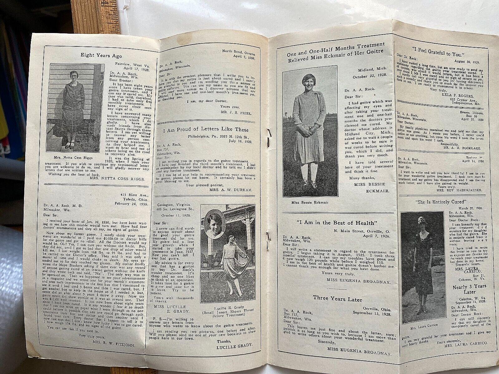 1932 Sales Literature for Goitre Cure. Dr. Arthur Rock, Milwaukee, Wisconsin.
