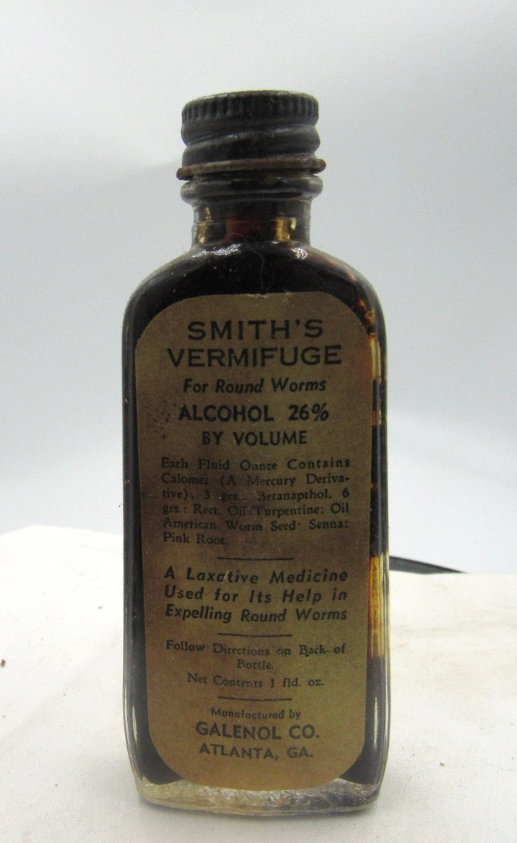 1940’s Smith’s Vermifuge Galenol Co Atlanta Ga 4″ Clear Medicine bottle