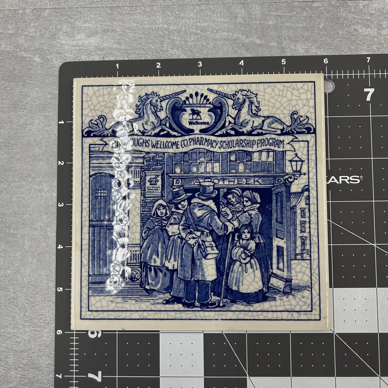 Vintage Blue Delfts Tile Burroughs Wellcome Co Pharmacy Scholarship Program