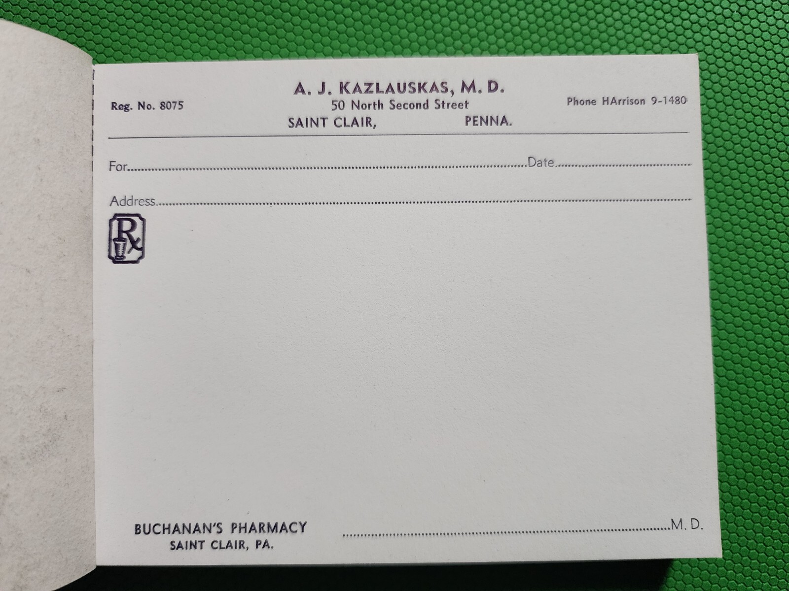 New Old Stock Prescription Pad Doctor PA 1950’s RX U.S. Act 1951