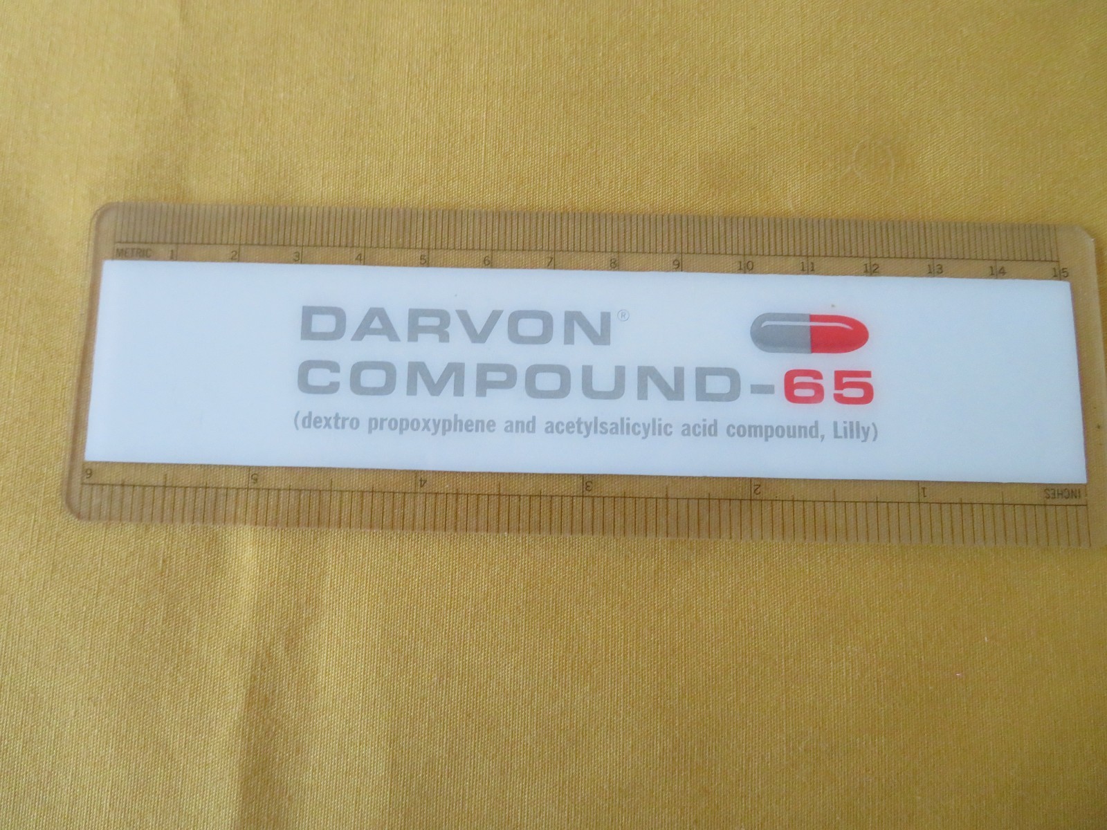 Vintage Lilly Promo 6 Inch Ruler Darvon Compound 65 Darvocet-RARE- 1963 USA